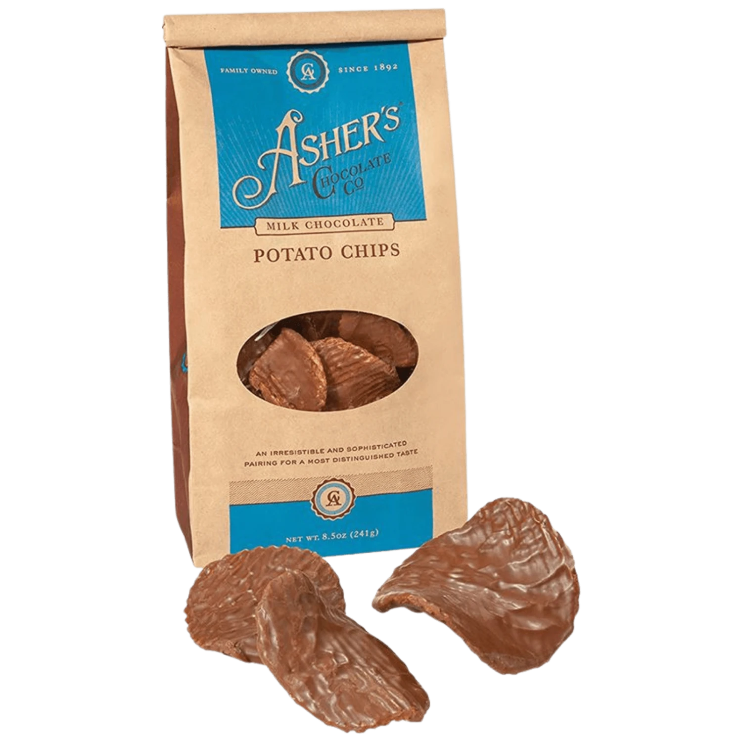 Asher's Milk Chocolate Covered Potato Chips 1 Asher's Milk Chocolate Covered Potato Chips